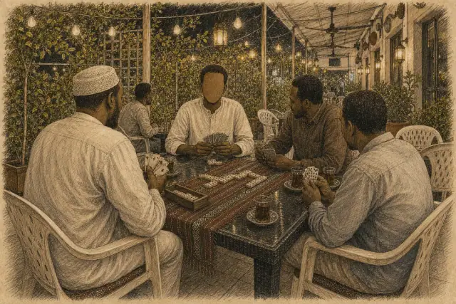 جلسة اجتماعية سودانية داخل مطعم الفنانين.